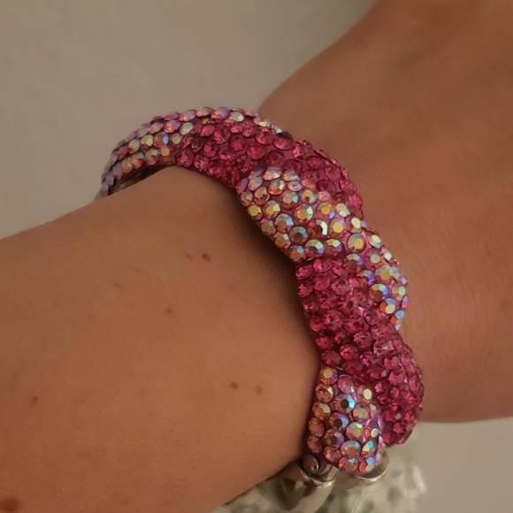 🌟Silver Statement Braided Bling Bracelet With Hot Pink And Clear Rhinestones 🌟 - Picture 5 of 5
